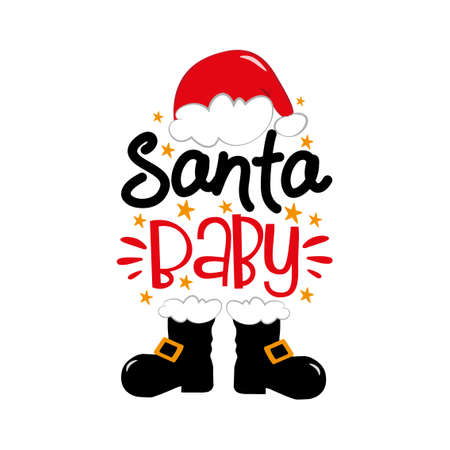 Santa Baby - Santa hat and boots with stars. Good for baby clothes, postre, card, label, and other gifts design for Christmas.のイラスト素材
