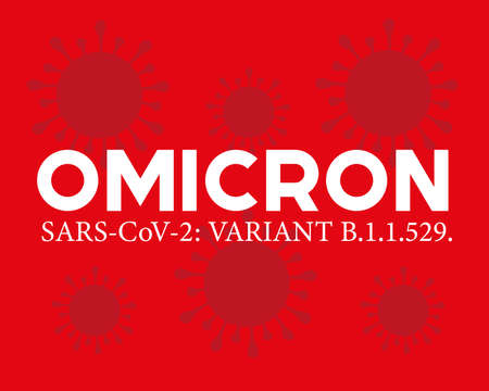 Omicron coronavirus SARS-CoV-2 Variant: B.1.1.529 Strain. Virus pattern on red background.のイラスト素材