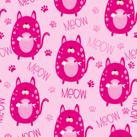 Funny pink cat seamless pattern - good for textile print, wrapping paper, wall paper and other decoration.のイラスト素材