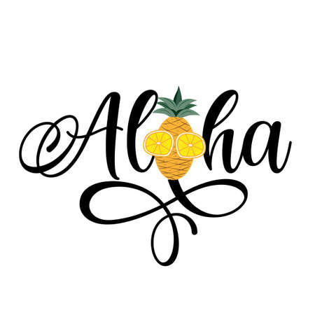 Aloha - funny pineapple typography design.のイラスト素材