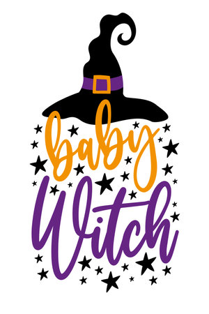 Baby Witch - First Halloween design. Witch hat and stars. Good for baby clothes, greeting cards, posters, labels, and other decorations.のイラスト素材