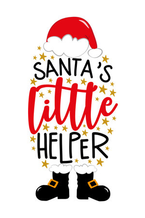 Santa's little helper - Santa hat and boots with stars. Good for baby clothes, Christmas card, poster, label, and other gifts design.のイラスト素材
