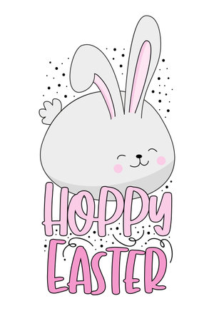 Hoppy Easter - cute hand drawn bunny isolated on white background. Good for greeting cards, posters, banners, textile prints and other decorations.のイラスト素材