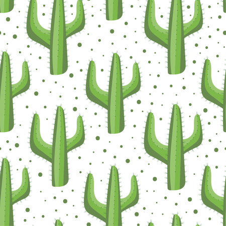 Cactus seamless pattern. Isolated on white background. Good for textile print, wrapping and wall paper design.のイラスト素材