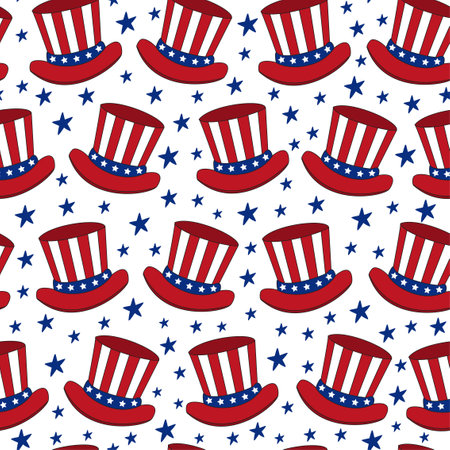 American hats seamless pattern. Happy Independence Day, vector design illustration.のイラスト素材