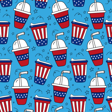 American colors coffee cups seamless pattern - hand drawn take away coffee cups. Good for wrapping paper, textile print, wall paper, cover and other decorationのイラスト素材