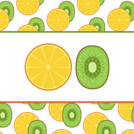 Vector orange and kiwi fruit cut in half.のイラスト素材