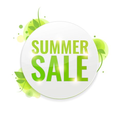 Summer Sale circle tags with green nature background. Concept of discount. Vector illustration.のイラスト素材