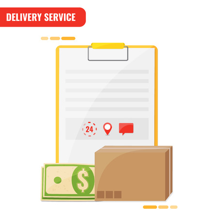 Delivery service, receiving order concept. Blank with cash and box.のイラスト素材