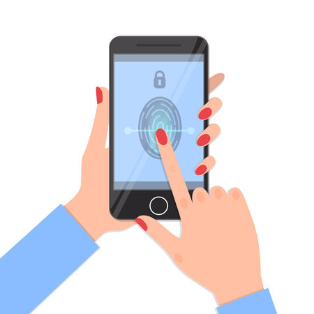 Fingerprint identification on smartphone.のイラスト素材