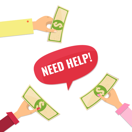 Illustration of giving help, donating money. Charity and donation concept for web banners, printed materials. Vector illustrationのイラスト素材