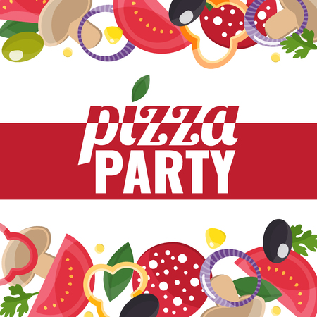 Pizza Party template banner with pizza ingredientsのイラスト素材