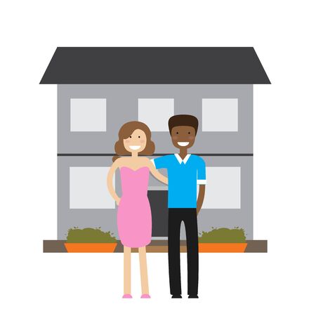 House and young couple. Home purchase, own houses, mortgage, invest concept.のイラスト素材