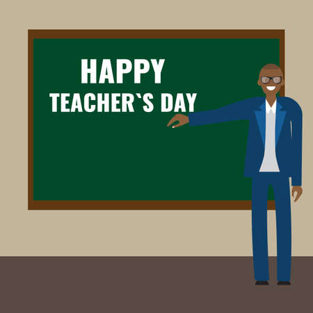 Happy Teachers Day concept. Teacher at the blackboard gives a lecture.のイラスト素材