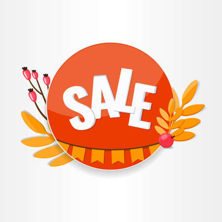 Autumn sale discount banner with autumn leaves and berries. Season discount concept.のイラスト素材