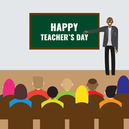 Happy Teachers Day concept. Teacher at the blackboard gives a lecture and studentsのイラスト素材