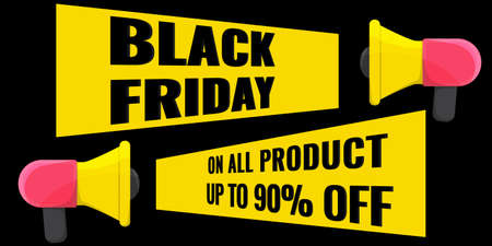 Black Friday event sale modern banner with megaphone on dark background. Advertising campaign concept.のイラスト素材