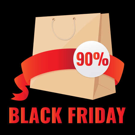 Black Friday Sale banner, shopping bag with red ribbon. Promotion poster.のイラスト素材