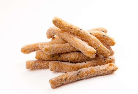 Close-up of fragrant and crispy delicious cookies on white background