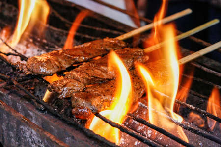 Beef skewers cooked on the grill