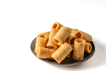 Egg rolls on the pottery plate