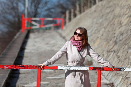 Beautiful blonde woman on a winter walkの写真素材