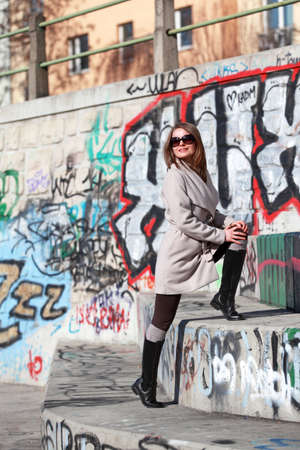Beautiful blonde woman on a winter walkの写真素材