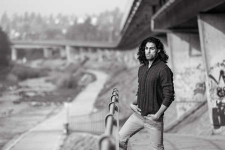 Handsome mediterranean man on streetの写真素材