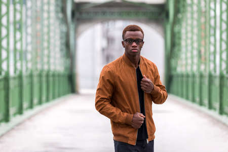 Handsome black man on streetの写真素材