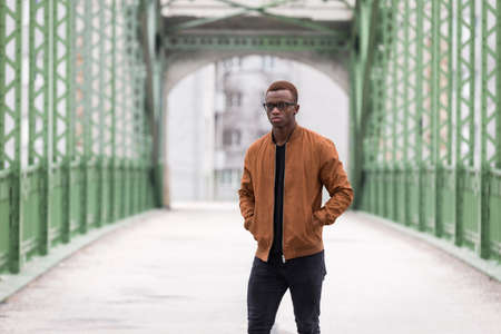 Handsome black man on streetの写真素材