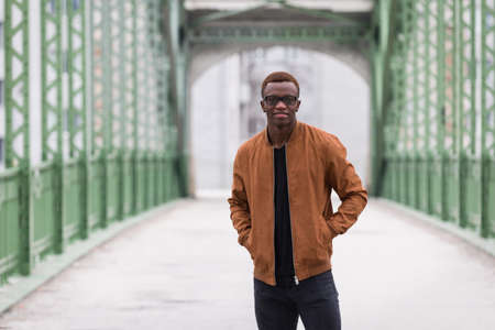 Handsome black man on streetの写真素材