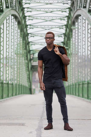 Handsome black man on streetの写真素材