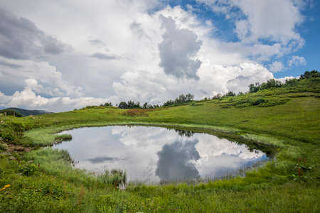 Mirror Lake in Caucasus near Krasnaja Poljanaの写真素材