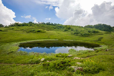 Mirror Lake in Caucasus near Krasnaya Polyanaの写真素材