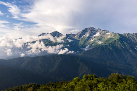 Panoramic view of mount Chugush (Western Caucasus)の写真素材