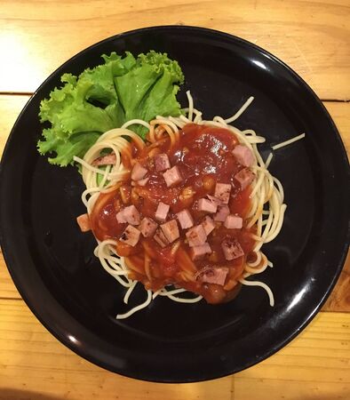 Tomato ketchup spaghetti, delicious mealの写真素材
