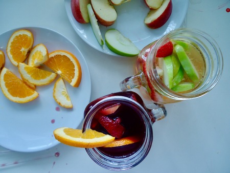 Dinner party with wine and more fruitの写真素材