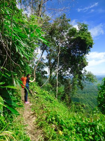 Women trekking, freedom her travelの写真素材