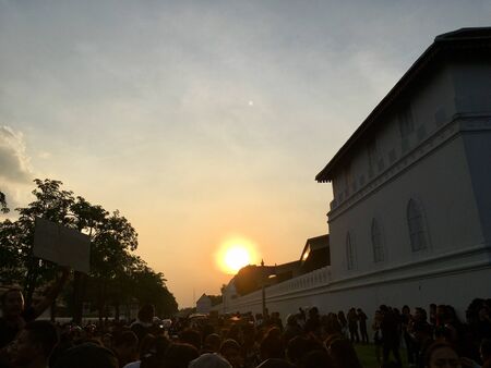 Silhouette scene, people and old townの写真素材