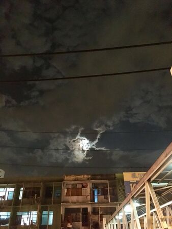 Moonlight on mysterious night skyの写真素材