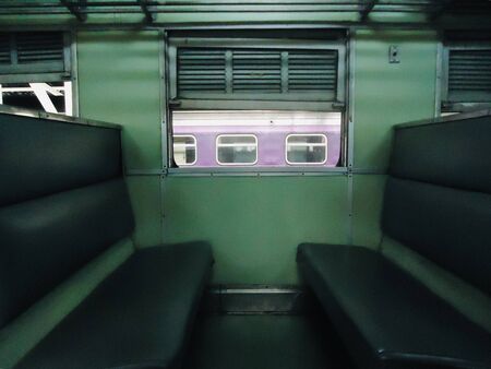 Inside the train, seat and area of third class Thailand trainの写真素材