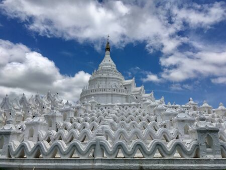 Hsinbyume Pagoda (Mya Thein Tan) beautiful white pagoda in Mingun near Mandalay city, Myanmarの写真素材