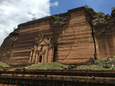 Mingun Pahtodawgyi or Mingun Pagoda incomplete monument stupa in Mingun near Mandalay city, Myanmarの写真素材