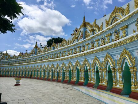 Beautiful architecture buddhist hall at U Min Thonze temple in Sagaing near Mingun and Mandalay city, Myanmarの写真素材
