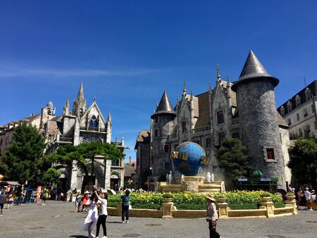Tourist come to visit French village on Sun World Ba Na Hills mountain resort in Danang, Vietnamのeditorial素材