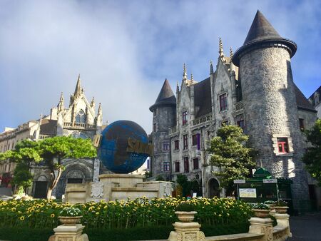 French village on Sun World Ba Na Hills landmark in Danang, Vietnamのeditorial素材