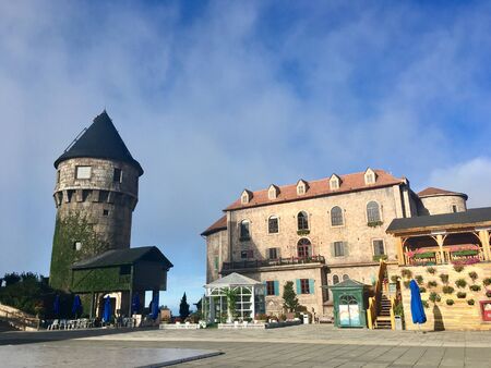 French village on Sun World Ba Na Hills landmark in Danang, Vietnamのeditorial素材