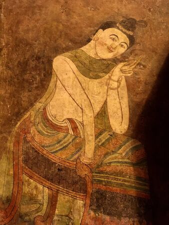 Pu Man and Ya Man, famous ancient mural wall paintings at Phumin temple, Nan province, Thailandのeditorial素材