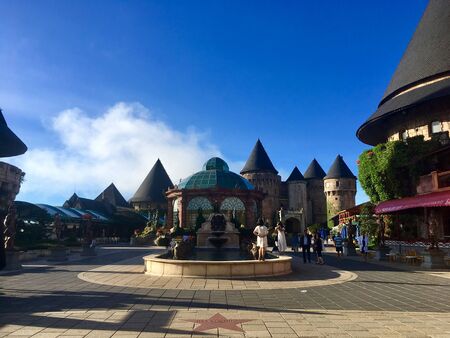 Tourist come to visit French village on Sun World Ba Na Hills mountain resort in Danang, Vietnamのeditorial素材