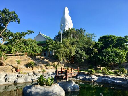 Exterior green garden decorate around external in Linh Ung pagoda temple (Guanyin Buddha)  in Danang, Vietnamのeditorial素材